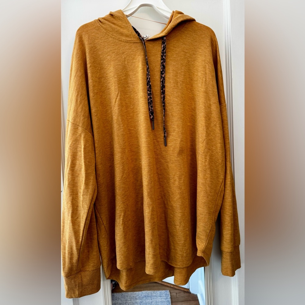 Cable & Gauge Mustard Hoodie with Leopard Accents